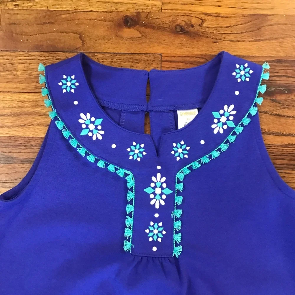 Girls Gymboree Blue & Teal Green Dress Size Medium 8 - 10 Cotton Polyester Spand